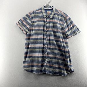 Fatface Button Down Striped Tee Blue/White/Green/Pink Linen Blend Mens Size XL